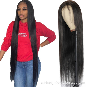 HF Best Selling wholesale straight virgin hair wig natural color human hair lace front wigs for black women